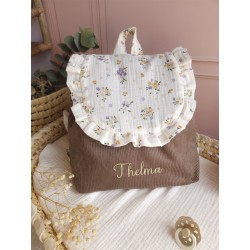 Sac dos maternelle velours prénom personnalisé broderie fait main enfant range doudou cadeau cartable crèche bébé petit sac