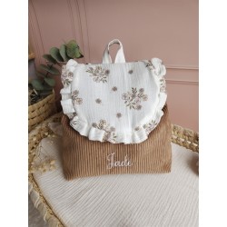 Sac dos maternelle velours prénom personnalisé broderie fait main enfant range doudou cadeau cartable crèche bébé petit sac