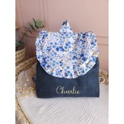 Sac dos maternelle velours prénom personnalisé broderie fait main enfant range doudou cadeau cartable crèche bébé petit sac