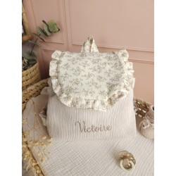 Sac dos maternelle velours prénom personnalisé broderie fait main enfant range doudou cadeau cartable crèche bébé petit sac