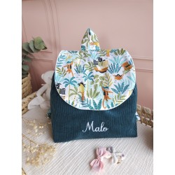 Sac dos maternelle velours prénom personnalisé broderie fait main enfant range doudou cadeau cartable crèche bébé petit sac