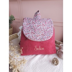Sac dos maternelle velours prénom personnalisé broderie fait main enfant range doudou cadeau cartable crèche bébé petit sac