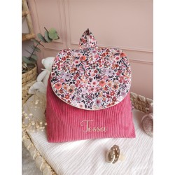 Sac dos maternelle velours prénom personnalisé broderie fait main enfant range doudou cadeau cartable crèche bébé petit sac