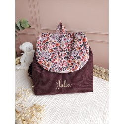 Sac dos maternelle velours prénom personnalisé broderie fait main enfant range doudou cadeau cartable crèche bébé petit sac