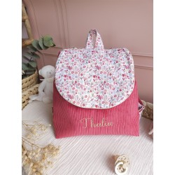 Sac dos maternelle velours prénom personnalisé broderie fait main enfant range doudou cadeau cartable crèche bébé petit sac