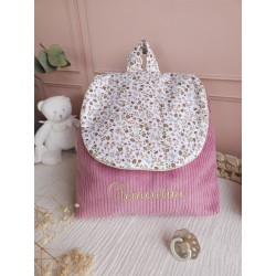 Sac dos maternelle velours prénom personnalisé broderie fait main enfant range doudou cadeau cartable crèche bébé petit sac
