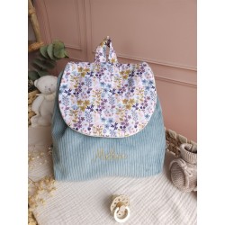 Sac dos maternelle velours prénom personnalisé broderie fait main enfant range doudou cadeau cartable crèche bébé petit sac