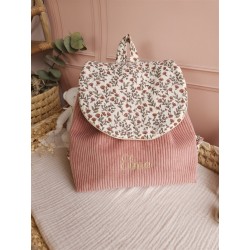 Sac dos maternelle velours prénom personnalisé broderie fait main enfant range doudou cadeau cartable crèche bébé petit sac