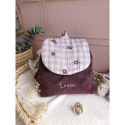 Sac dos maternelle velours prénom personnalisé broderie fait main enfant range doudou cadeau cartable crèche bébé petit sac