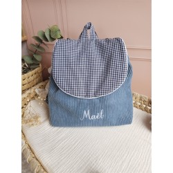 Sac dos maternelle velours prénom personnalisé broderie fait main enfant range doudou cadeau cartable crèche bébé petit sac