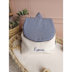 Sac dos maternelle velours prénom personnalisé broderie fait main enfant range doudou cadeau cartable crèche bébé petit sac