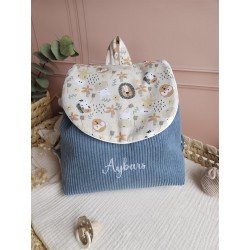 Sac dos maternelle velours prénom personnalisé broderie fait main enfant range doudou cadeau cartable crèche bébé petit sac