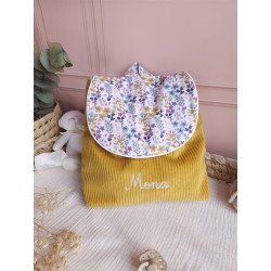 Sac dos maternelle velours prénom personnalisé broderie fait main enfant range doudou cadeau cartable crèche bébé petit sac