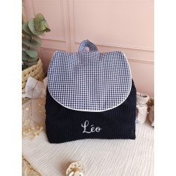 Sac dos maternelle velours prénom personnalisé broderie fait main enfant range doudou cadeau cartable crèche bébé petit sac