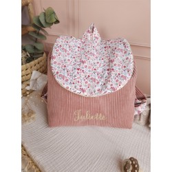 Sac dos maternelle velours prénom personnalisé broderie fait main enfant range doudou cadeau cartable crèche bébé petit sac