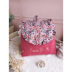 Sac dos maternelle velours prénom personnalisé broderie fait main enfant range doudou cadeau cartable crèche bébé petit sac