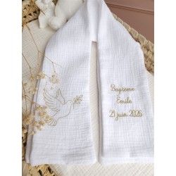 étole de baptême écharpe gaze de coton blanc fête de baptême