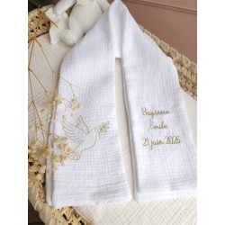 étole de baptême écharpe gaze de coton blanc fête de baptême