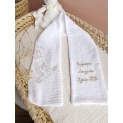 étole de baptême écharpe gaze de coton blanc fête de baptême
