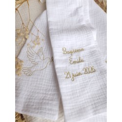 étole de baptême écharpe gaze de coton blanc fête de baptême