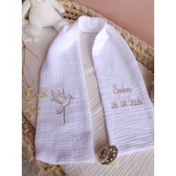 étole de baptême écharpe gaze de coton blanc fête de baptême
