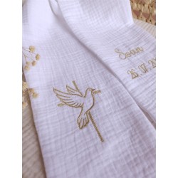 étole de baptême écharpe gaze de coton blanc fête de baptême