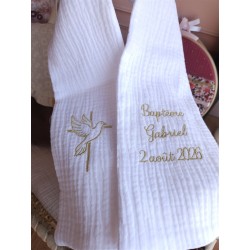 étole de baptême écharpe gaze de coton blanc fête de baptême