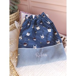 Sac pochon pochette prénom personnalisé broderie fait main enfant  range doudou vetement cadeau naissance