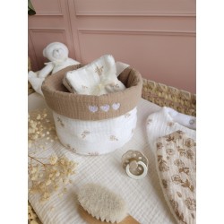 Lingette panier coton démaquillant lavable zéro déchet bébé salle de bain maquillage fait main