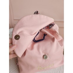 Sac dos maternelle frou frou prénom personnalisé broderie fait main enfant range doudou cadeau cartable crèche bébé petit sac