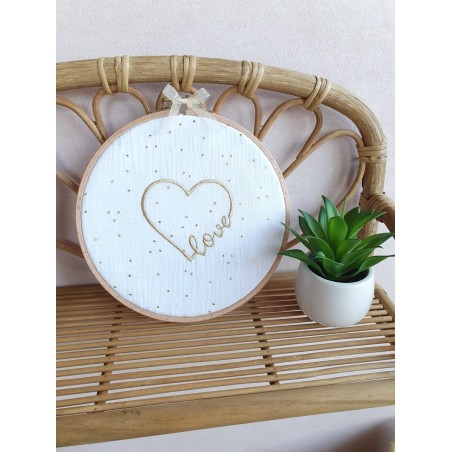 Tambour prénom personnalisé broderie tissu bois décoration