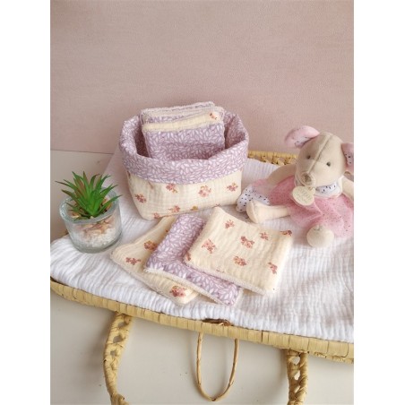 Lingette panier coton démaquillant lavable zéro déchet bébé salle de bain maquillage fait main