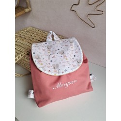 Sac dos maternelle velours prénom personnalisé broderie fait main enfant range doudou cadeau cartable crèche bébé petit sac