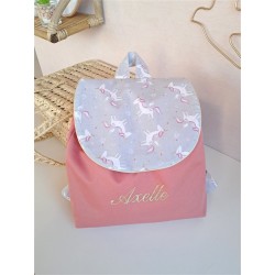 Sac dos maternelle velours prénom personnalisé broderie fait main enfant range doudou cadeau cartable crèche bébé petit sac
