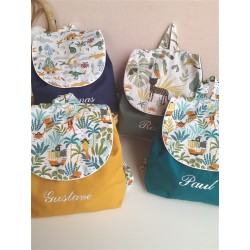 Sac dos maternelle velours prénom personnalisé broderie fait main enfant range doudou cadeau cartable crèche bébé petit sac