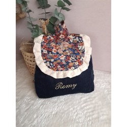 Sac dos maternelle frou frou prénom personnalisé broderie fait main enfant range doudou cadeau cartable crèche bébé petit sac
