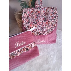Sac dos maternelle frou frou prénom personnalisé broderie fait main enfant range doudou cadeau cartable crèche bébé petit sac