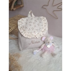 Sac dos maternelle frou frou prénom personnalisé broderie fait main enfant range doudou cadeau cartable crèche bébé petit sac