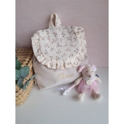 Sac dos maternelle frou frou prénom personnalisé broderie fait main enfant range doudou cadeau cartable crèche bébé petit sac