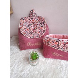 Sac dos maternelle velours prénom personnalisé broderie fait main enfant range doudou cadeau cartable crèche bébé petit sac