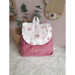 Sac dos maternelle frou frou prénom personnalisé broderie fait main enfant range doudou cadeau cartable crèche bébé petit sac