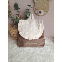 Sac dos maternelle frou frou prénom personnalisé broderie fait main enfant range doudou cadeau cartable crèche bébé petit sac