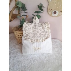 Sac dos maternelle frou frou prénom personnalisé broderie fait main enfant range doudou cadeau cartable crèche bébé petit sac