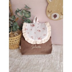 Sac dos maternelle frou frou prénom personnalisé broderie fait main enfant range doudou cadeau cartable crèche bébé petit sac