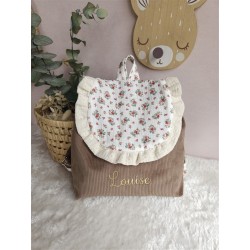 Sac dos maternelle frou frou prénom personnalisé broderie fait main enfant range doudou cadeau cartable crèche bébé petit sac
