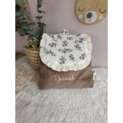 Sac dos maternelle frou frou prénom personnalisé broderie fait main enfant range doudou cadeau cartable crèche bébé petit sac