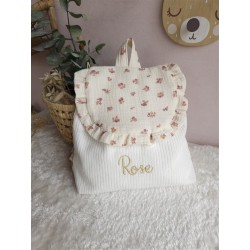 Sac dos maternelle frou frou prénom personnalisé broderie fait main enfant range doudou cadeau cartable crèche bébé petit sac
