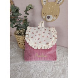 Sac dos maternelle frou frou prénom personnalisé broderie fait main enfant range doudou cadeau cartable crèche bébé petit sac