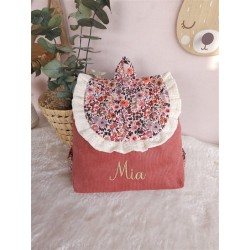 Sac dos maternelle frou frou prénom personnalisé broderie fait main enfant range doudou cadeau cartable crèche bébé petit sac