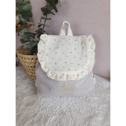 Sac dos maternelle frou frou prénom personnalisé broderie fait main enfant range doudou cadeau cartable crèche bébé petit sac